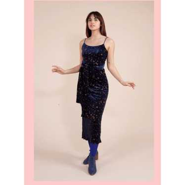Samantha Pleet Blue Velvet Celestial Dress Gold St