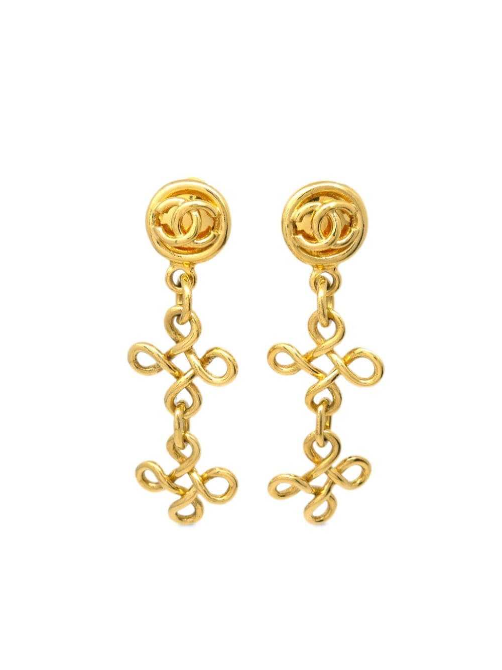 CHANEL Pre-Owned 1993 dangle clip-on earrings - G… - image 1