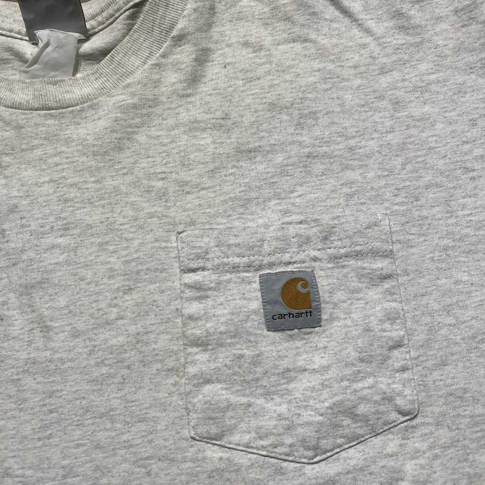 Vintage 90s Carhartt Grey Workwear Pocket T-Shirt - image 2