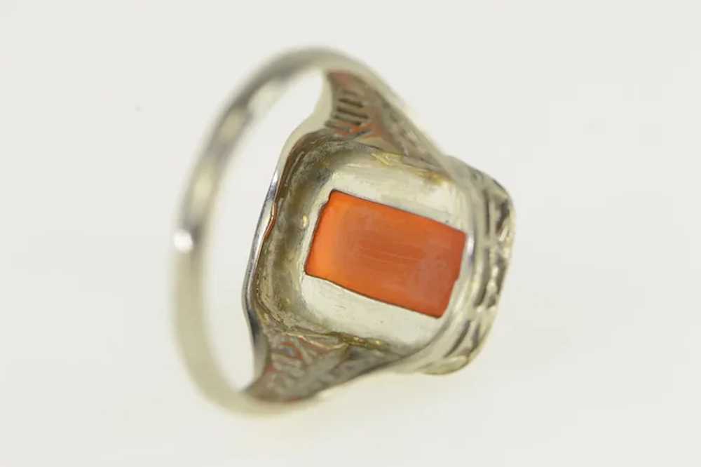 18K Art Deco Filigree Squared Agate Cameo Ring Si… - image 3