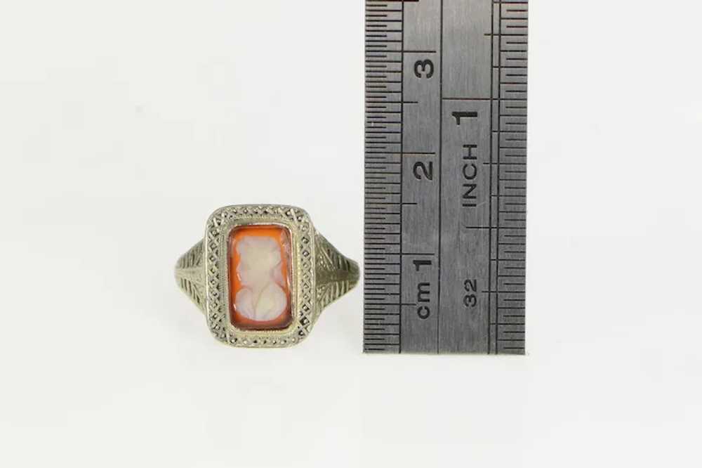 18K Art Deco Filigree Squared Agate Cameo Ring Si… - image 4