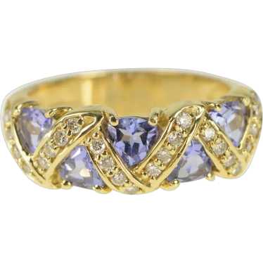 14K Tanzanite Diamond Zig Zag Band Ring Size 7 Ye… - image 1