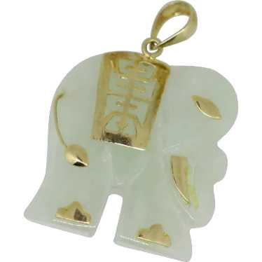 14k Yellow Gold Jade Elephant Pendant - image 1