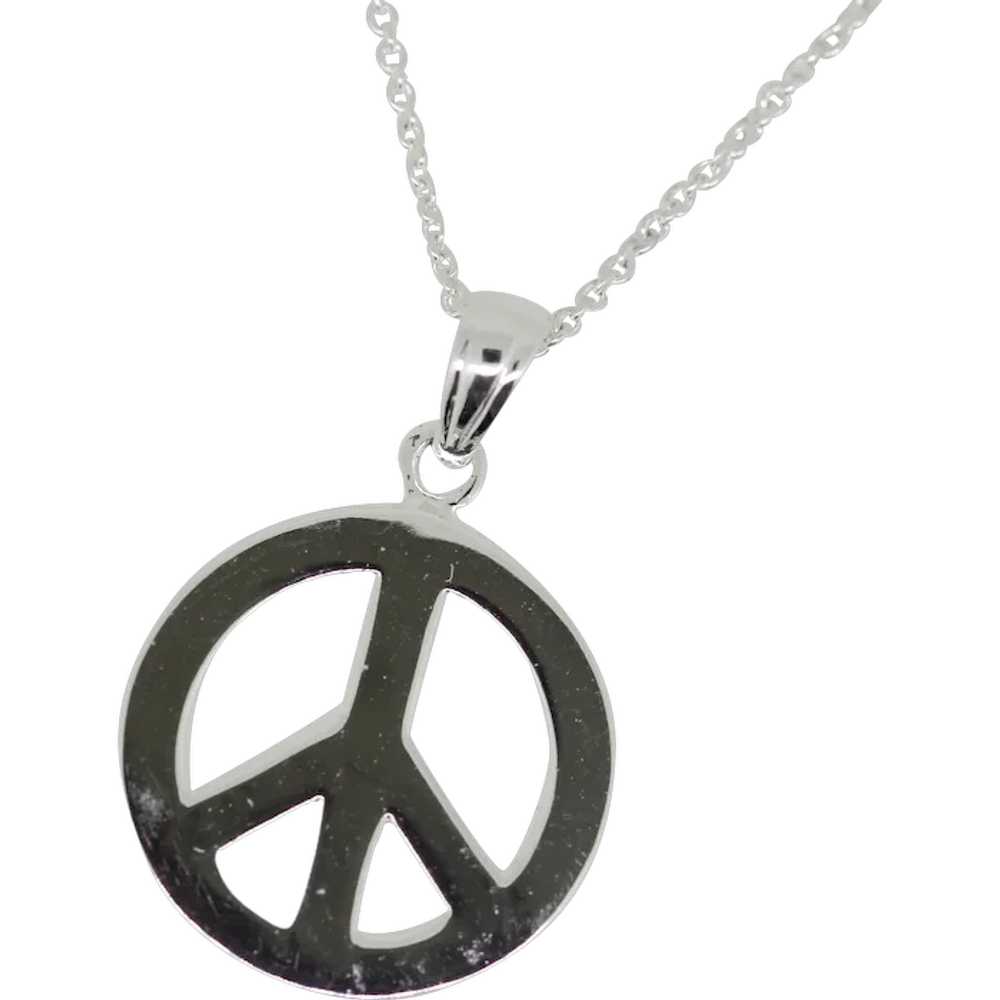 Sterling Silver Peace Sign Pendant Necklace - 18" - image 1
