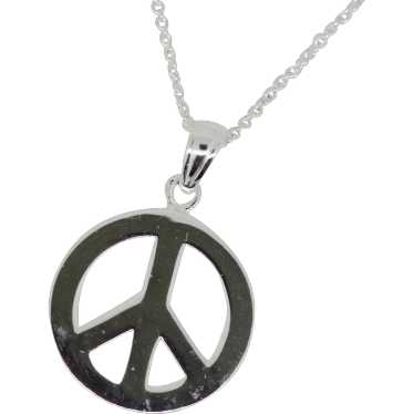 Sterling Silver Peace Sign Pendant Necklace - 18" - image 1