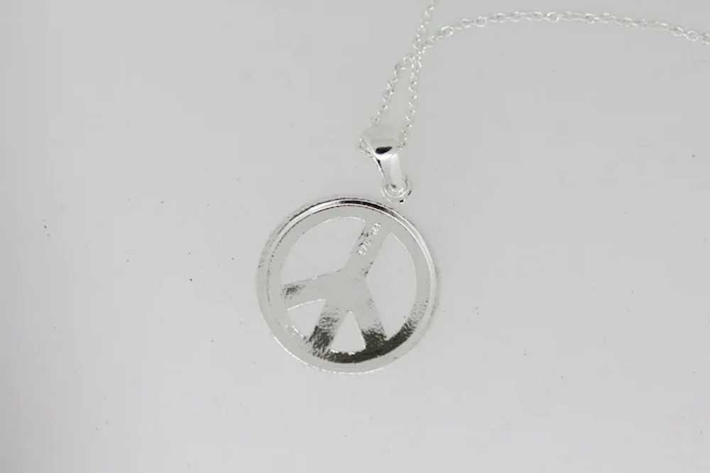 Sterling Silver Peace Sign Pendant Necklace - 18" - image 2