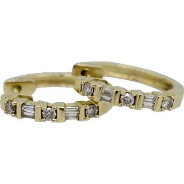14k Yellow Gold Diamond Hoop Earrings - image 1