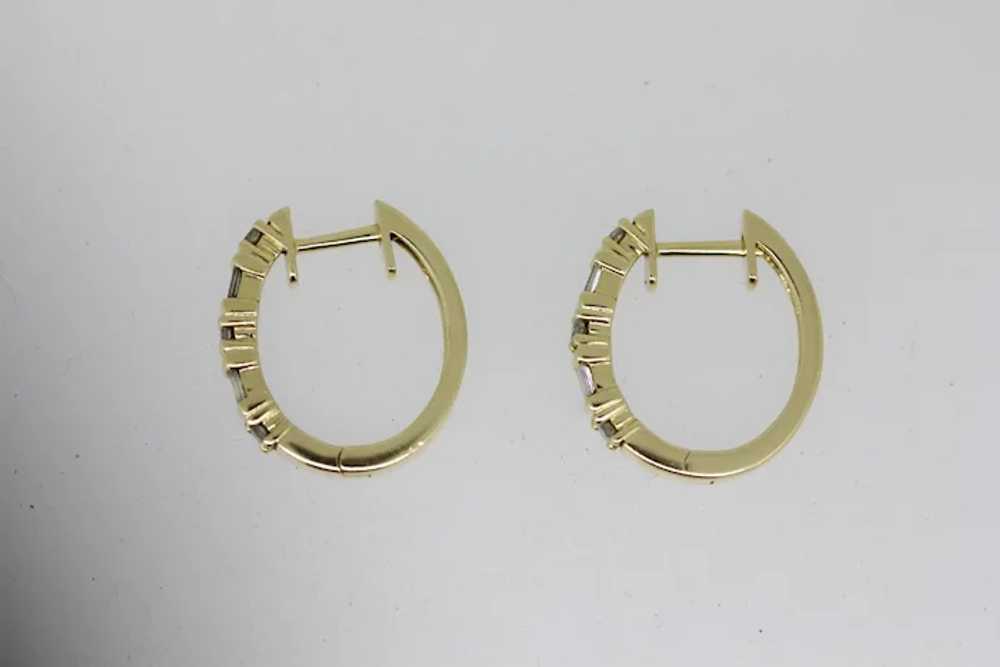 14k Yellow Gold Diamond Hoop Earrings - image 2
