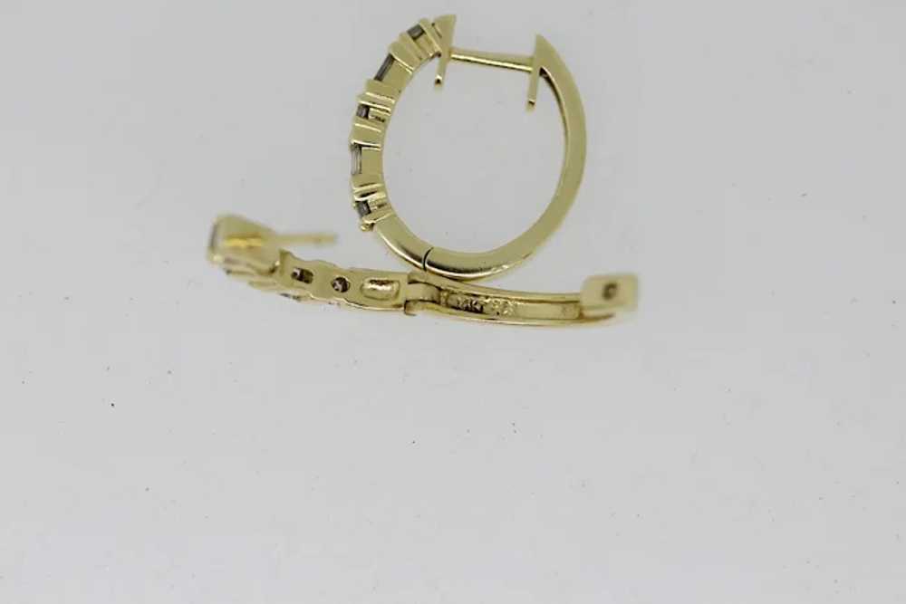 14k Yellow Gold Diamond Hoop Earrings - image 3