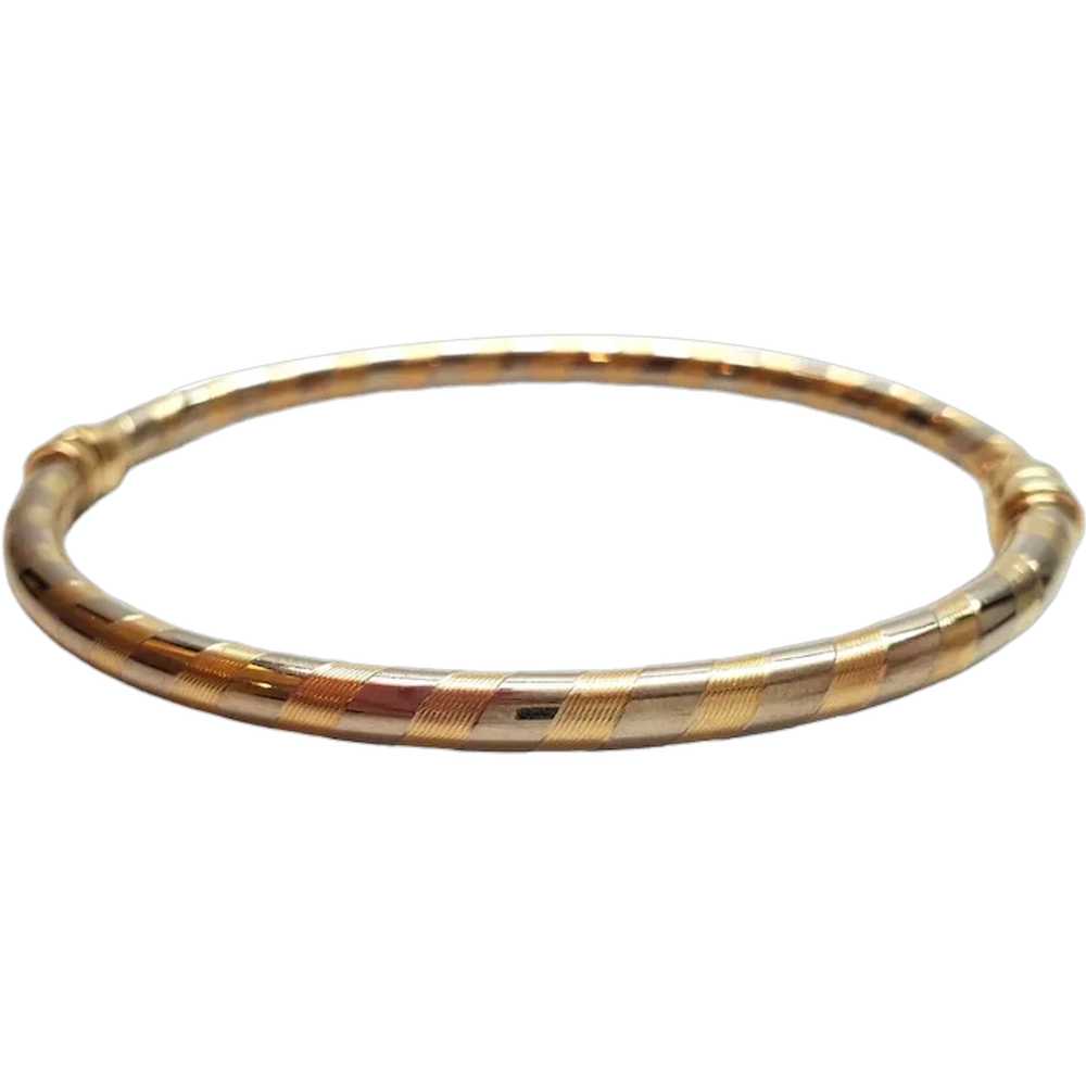 14K Yellow And White Gold Striped Bangle Bracelet… - image 1