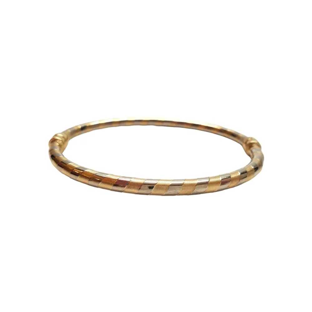 14K Yellow And White Gold Striped Bangle Bracelet… - image 2