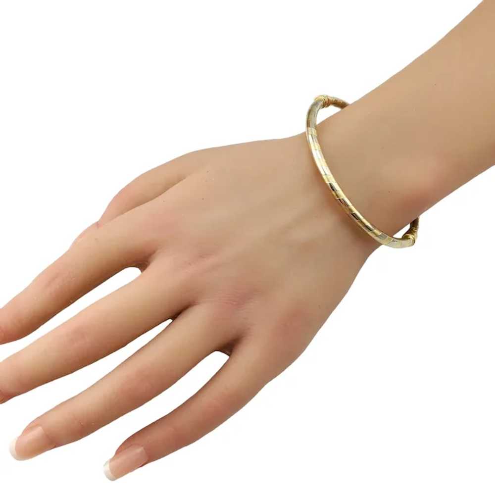 14K Yellow And White Gold Striped Bangle Bracelet… - image 6