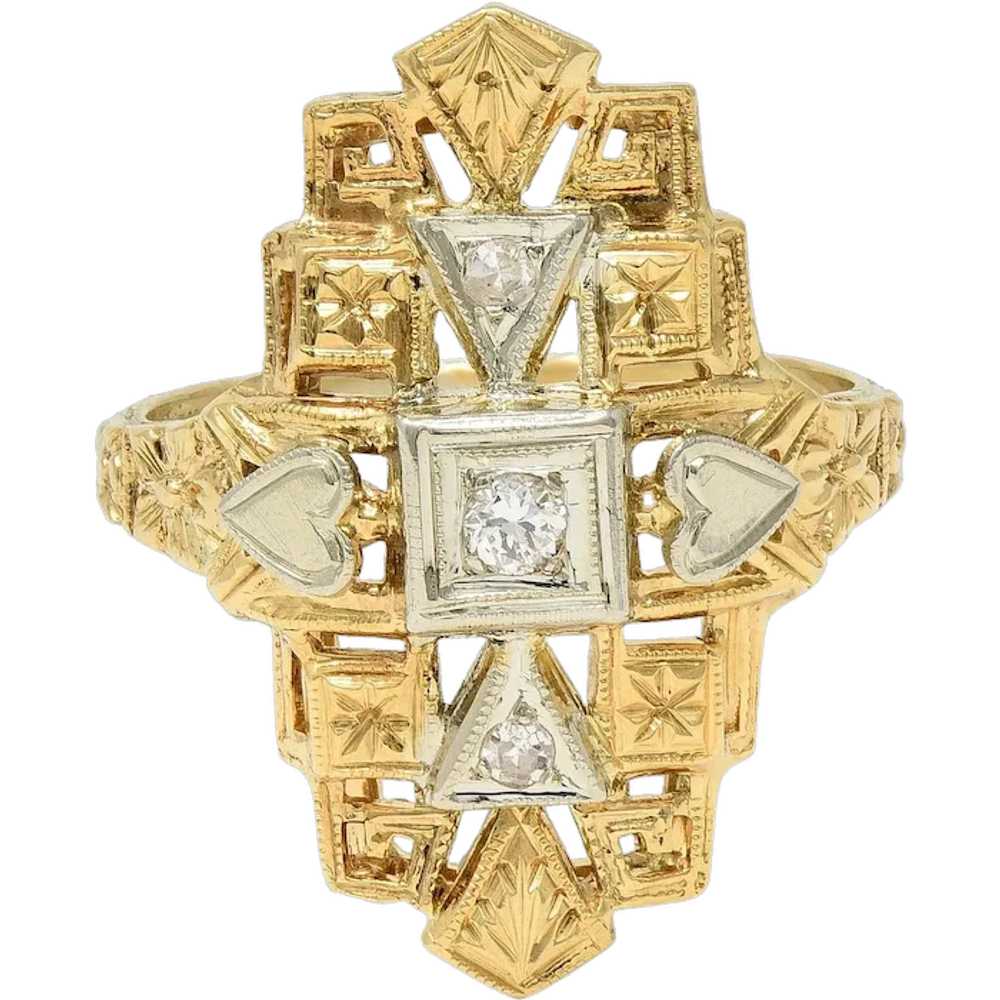 Art Deco Diamond 14 Karat Two-Tone Gold Streamlin… - image 1
