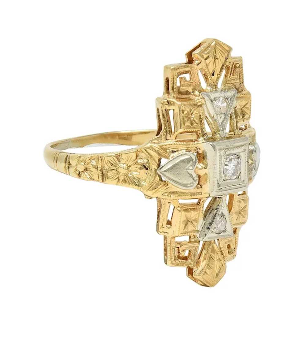 Art Deco Diamond 14 Karat Two-Tone Gold Streamlin… - image 2