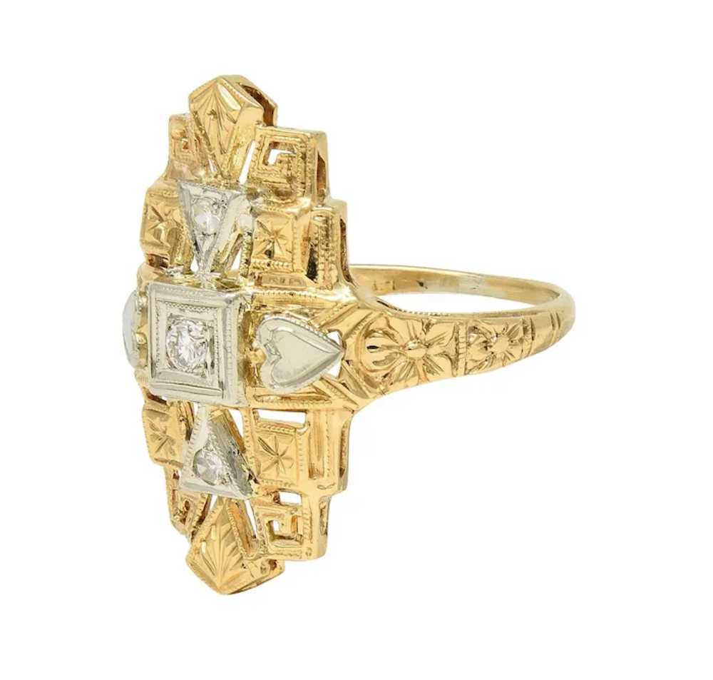Art Deco Diamond 14 Karat Two-Tone Gold Streamlin… - image 8