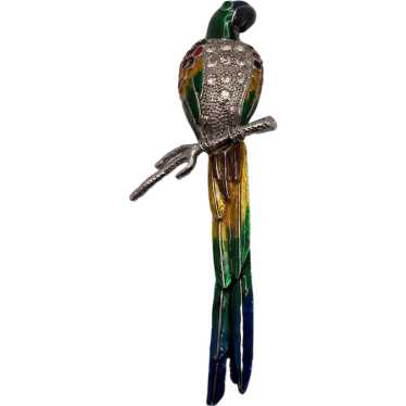 Large Enamel and Rhinestone Parrot Brooch