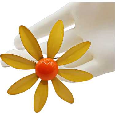 Large Yellow and Orange Flower Enamel Brooch - image 1