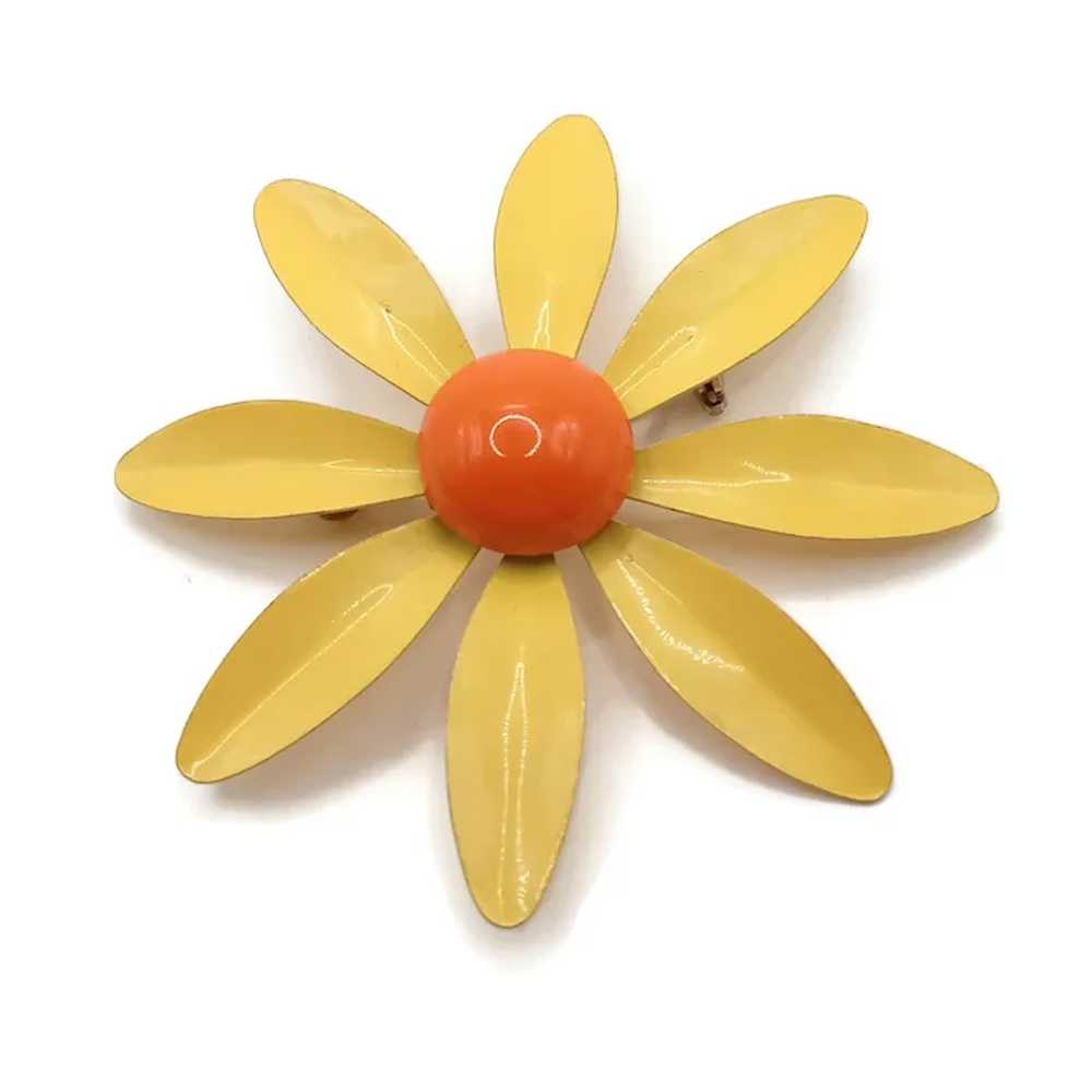 Large Yellow and Orange Flower Enamel Brooch - image 2