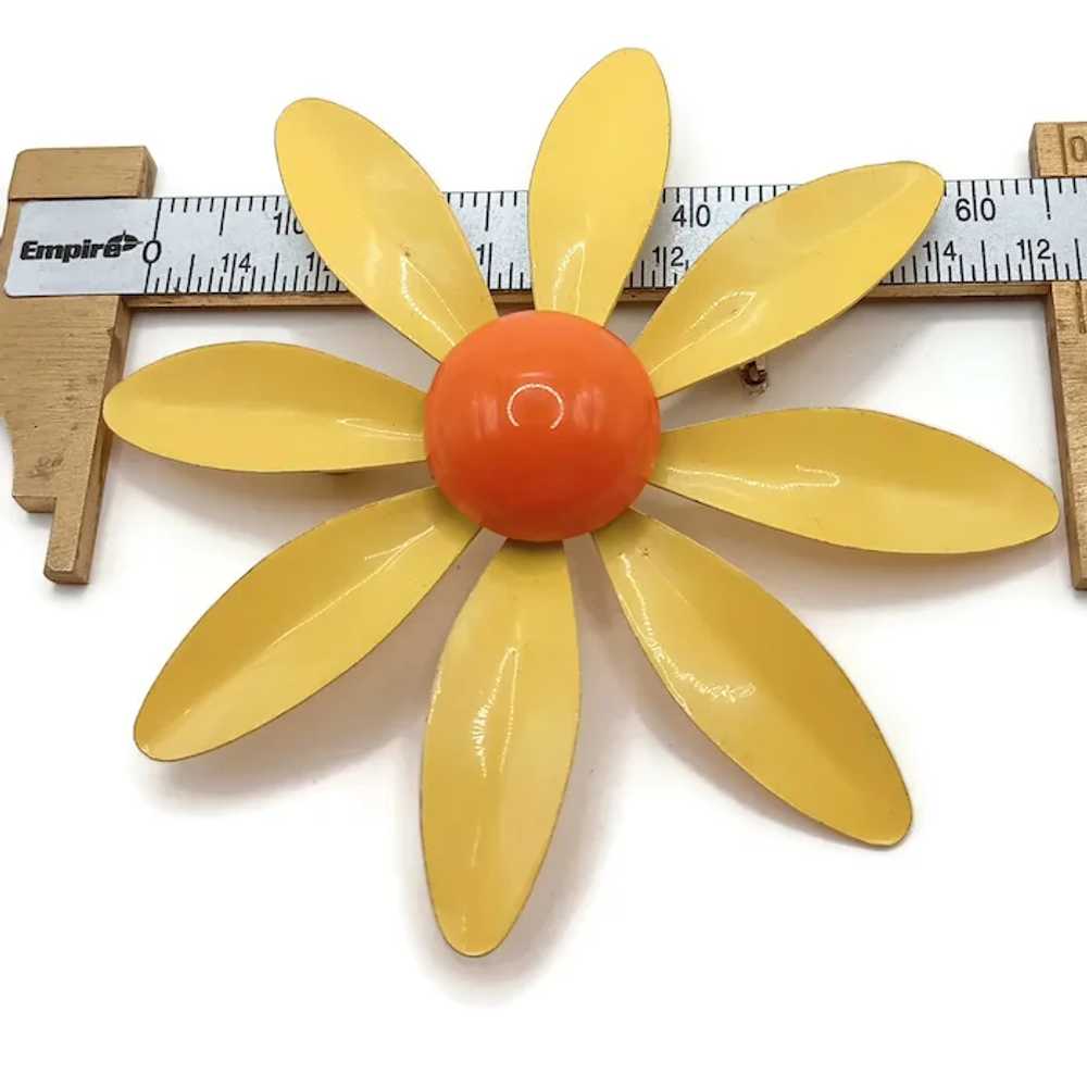 Large Yellow and Orange Flower Enamel Brooch - image 4