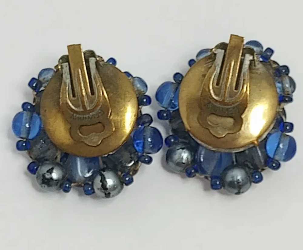 Early Blue Art Glass Beads Clip on Earrings, Germ… - image 2