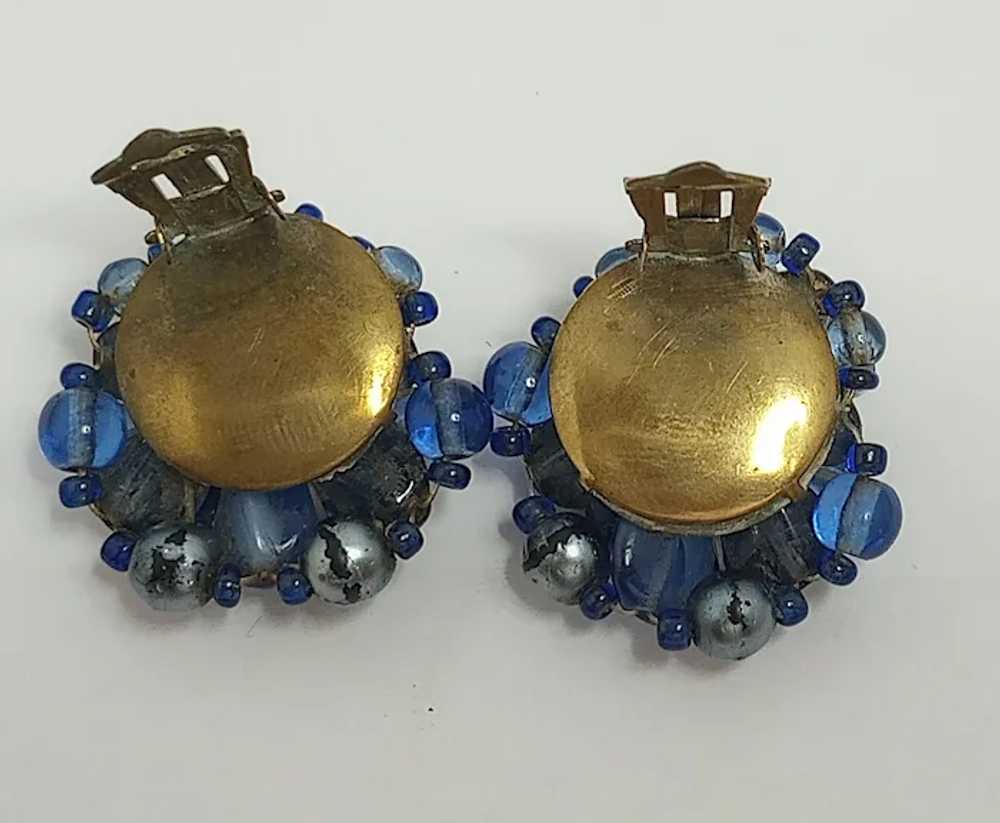 Early Blue Art Glass Beads Clip on Earrings, Germ… - image 3