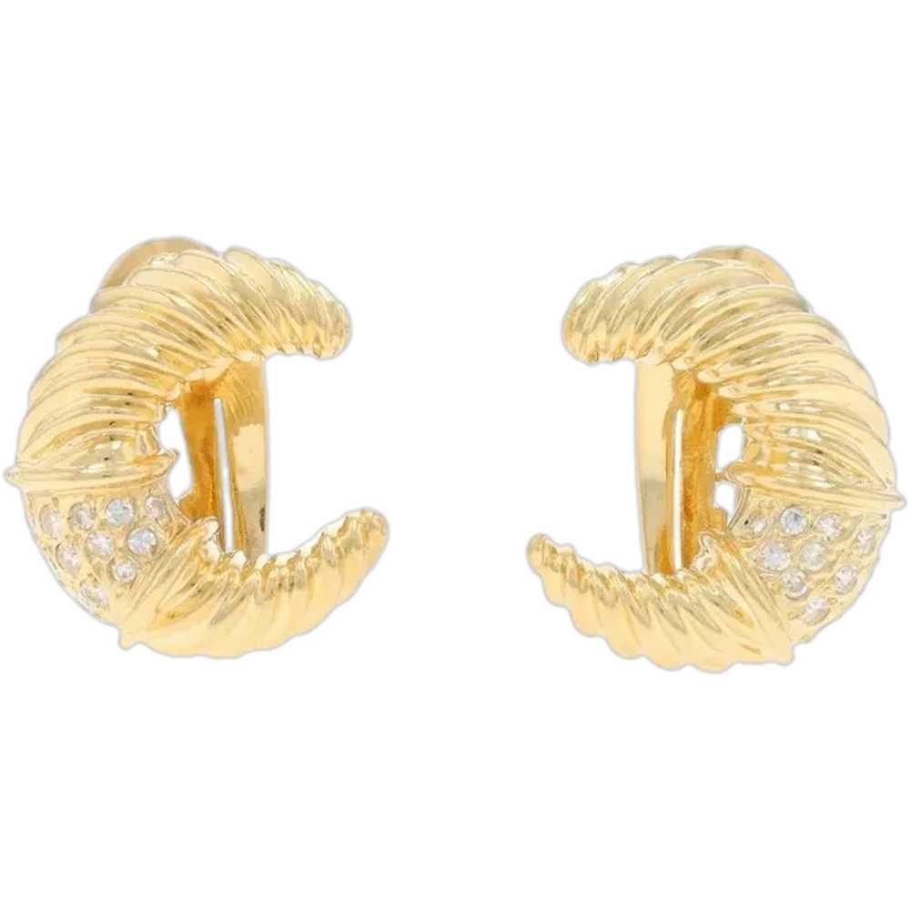 Yellow Gold Diamond Cressent Large Stud Earrings … - image 1