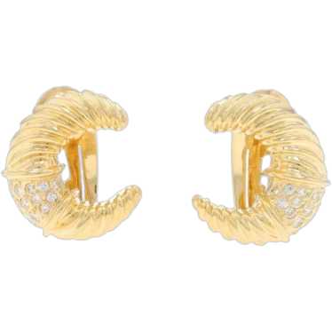 Yellow Gold Diamond Cressent Large Stud Earrings -