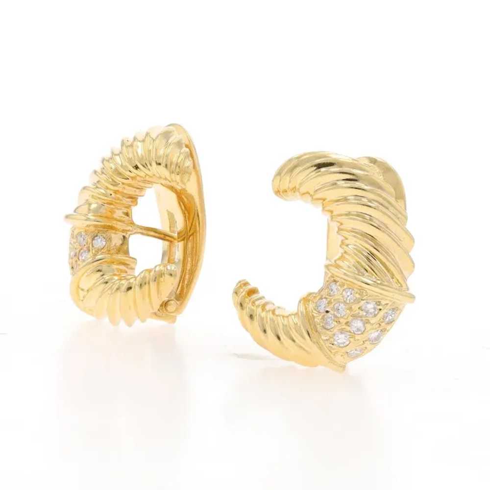 Yellow Gold Diamond Cressent Large Stud Earrings … - image 2