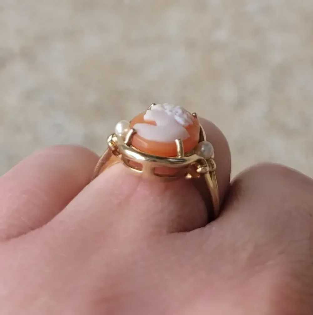 Cameo 10K Yellow Gold Ring with Pearls size 7.25 - image 5