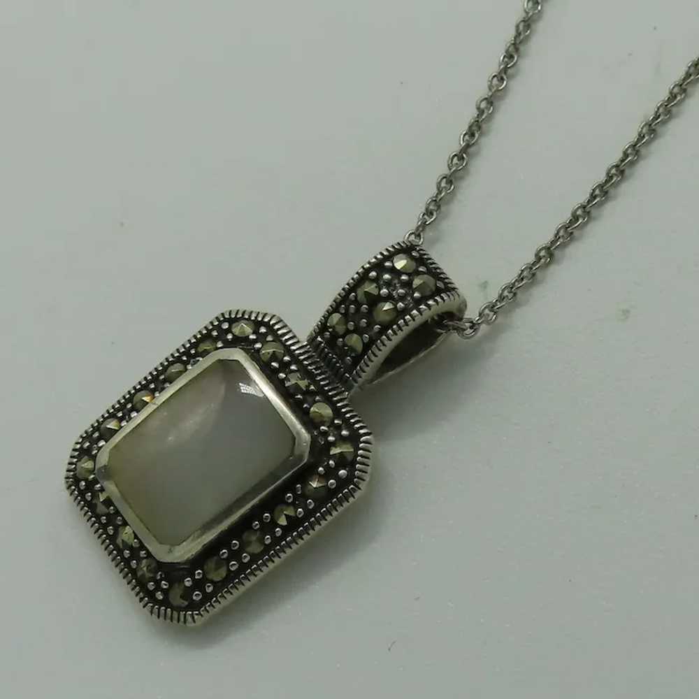 Sterling Silver Marcasite Mother of Pearl Pendant… - image 2