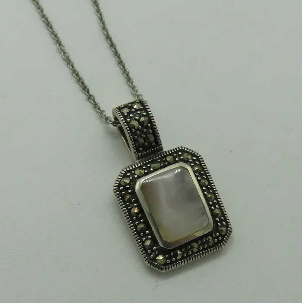 Sterling Silver Marcasite Mother of Pearl Pendant… - image 3