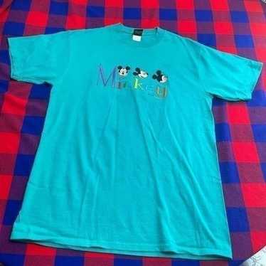 Mickey Mouse VTG Blue Embroidered T-Shirt Tee Siz… - image 1