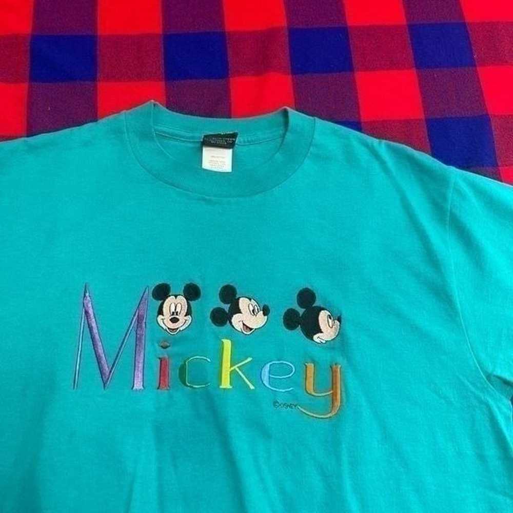 Mickey Mouse VTG Blue Embroidered T-Shirt Tee Siz… - image 2