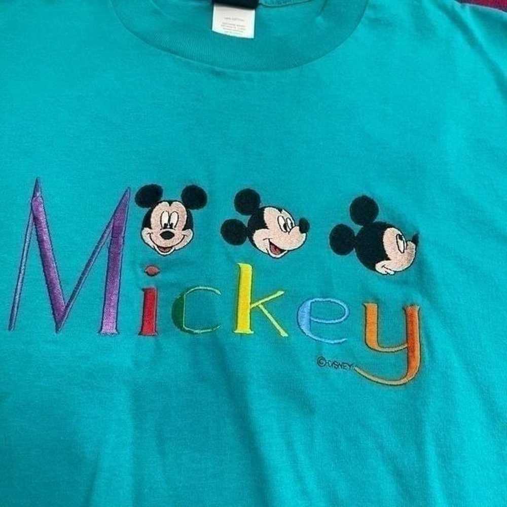Mickey Mouse VTG Blue Embroidered T-Shirt Tee Siz… - image 3