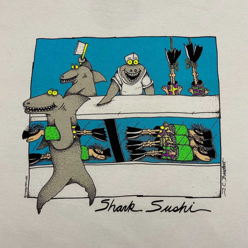 Vintage Shark Sushi Crazy Shirts 80s Graphic Tee … - image 3