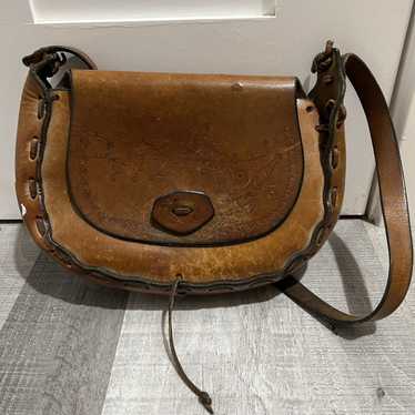 Handmade × Vintage VTG Hand Tooled Brown Leather … - image 1