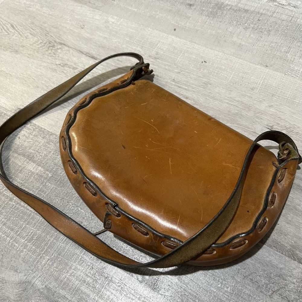 Handmade × Vintage VTG Hand Tooled Brown Leather … - image 3