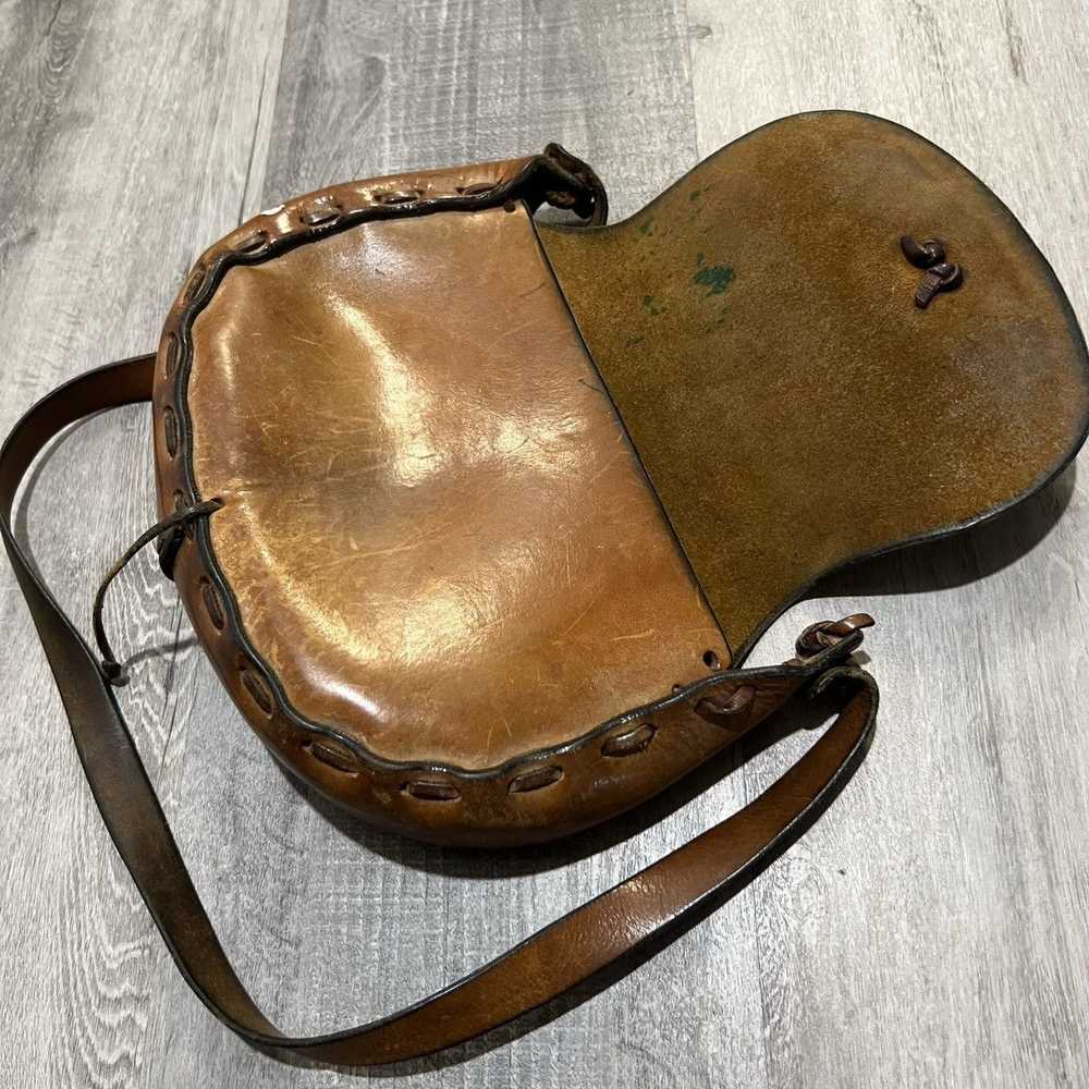 Handmade × Vintage VTG Hand Tooled Brown Leather … - image 4