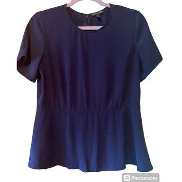 Eileen Fisher 100% Silk Navy Short Sleeve Blouse … - image 1