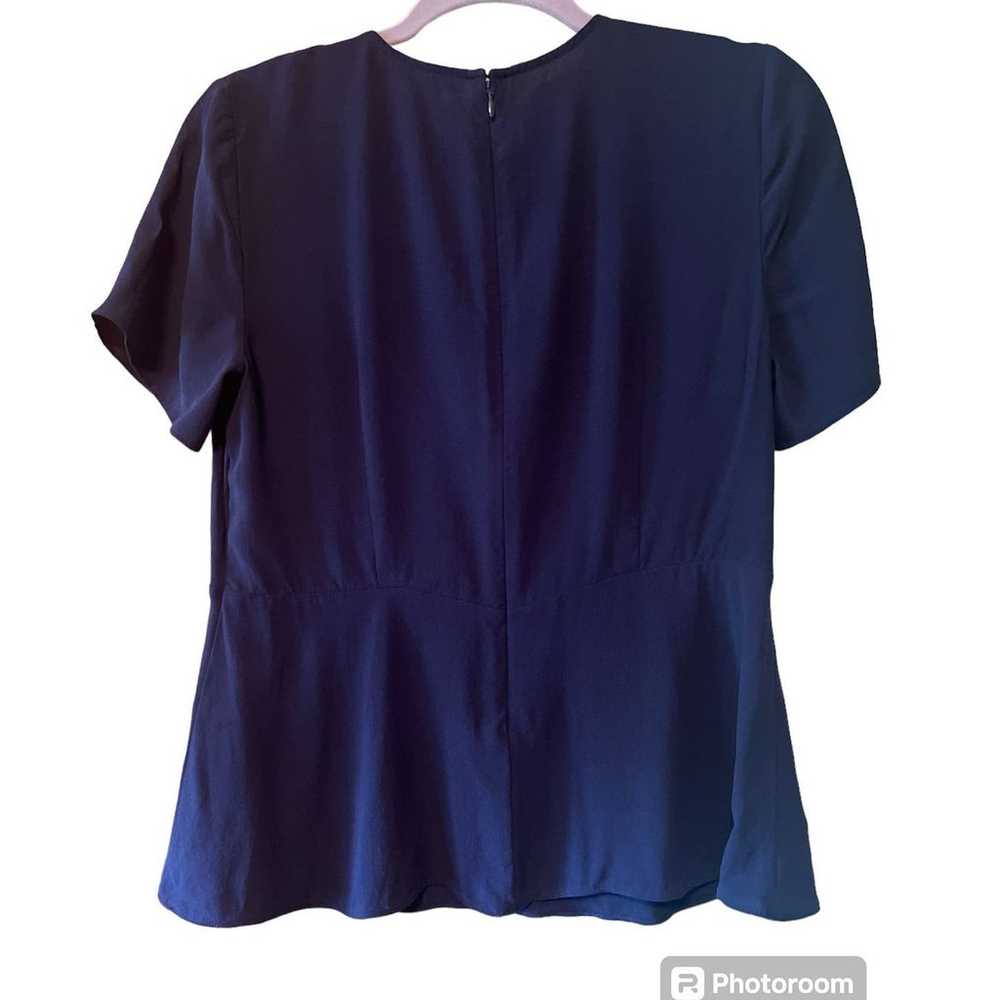 Eileen Fisher 100% Silk Navy Short Sleeve Blouse … - image 2