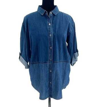 Eileen Fisher Womens Roll Tab Sleeve Button Up Te… - image 1
