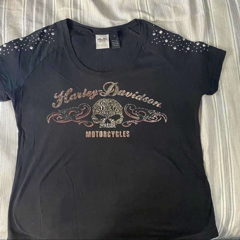 Harley-Davidson Scoop Neck T-Shirt, Sleeves w/ St… - image 1