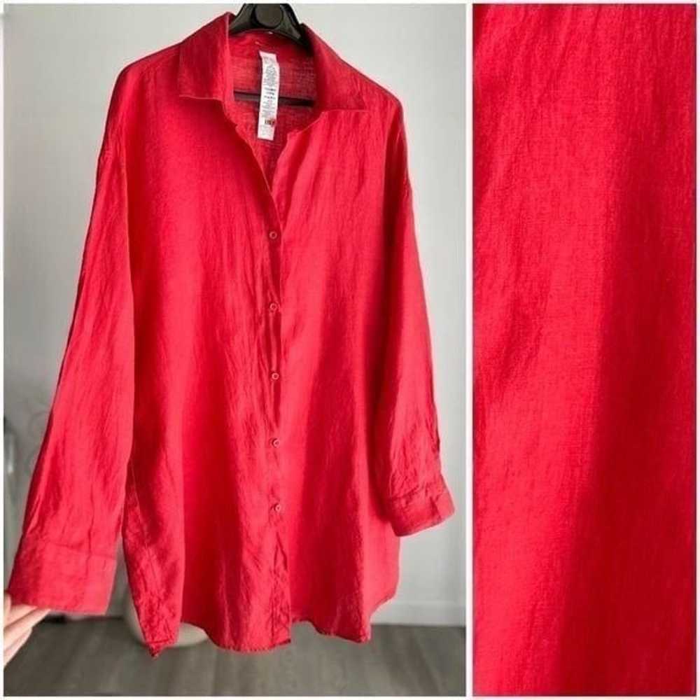 Calzedonia Cobey 100% Linen Shirt Dress Red Large - image 1