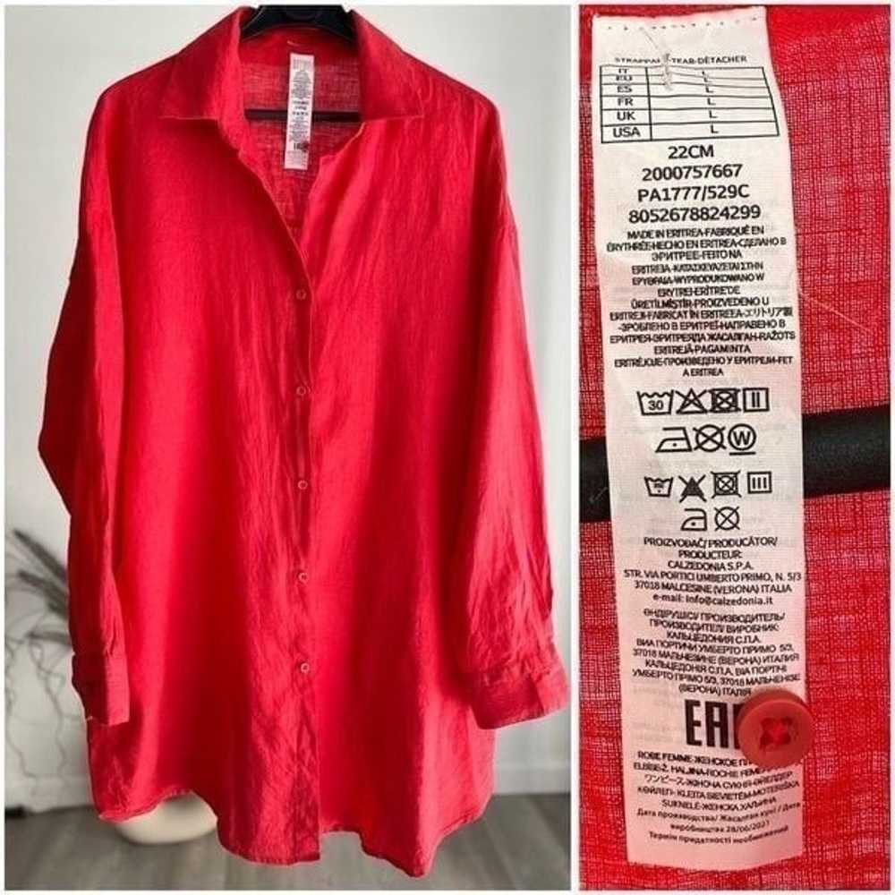 Calzedonia Cobey 100% Linen Shirt Dress Red Large - image 3