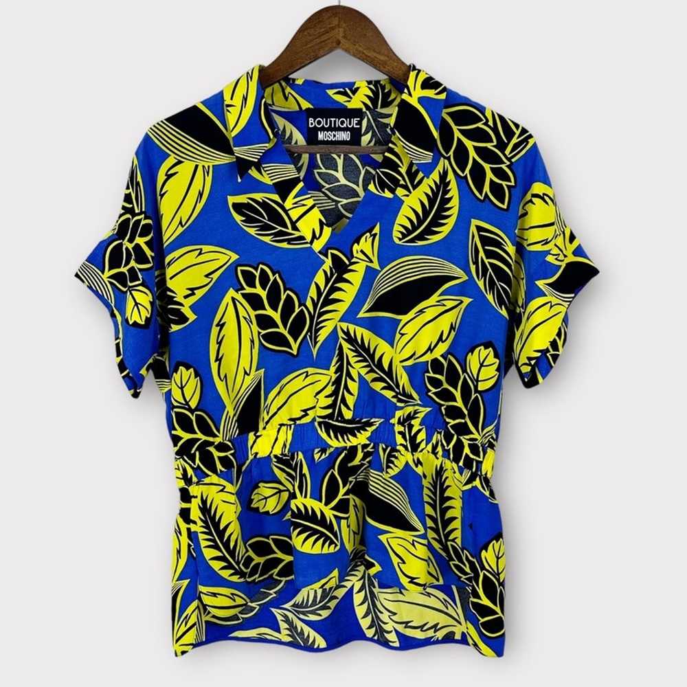 Boutique Moschino Palm Leaf Print Short Sleeve Bl… - image 3