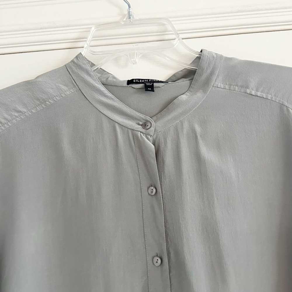 Eileen Fisher Gray Mandarin Collar Crepe Silk Shi… - image 6