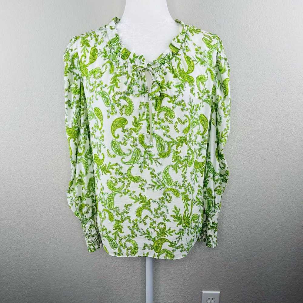 MISA Los Angeles Sienna Blouse Top White Green Pa… - image 4