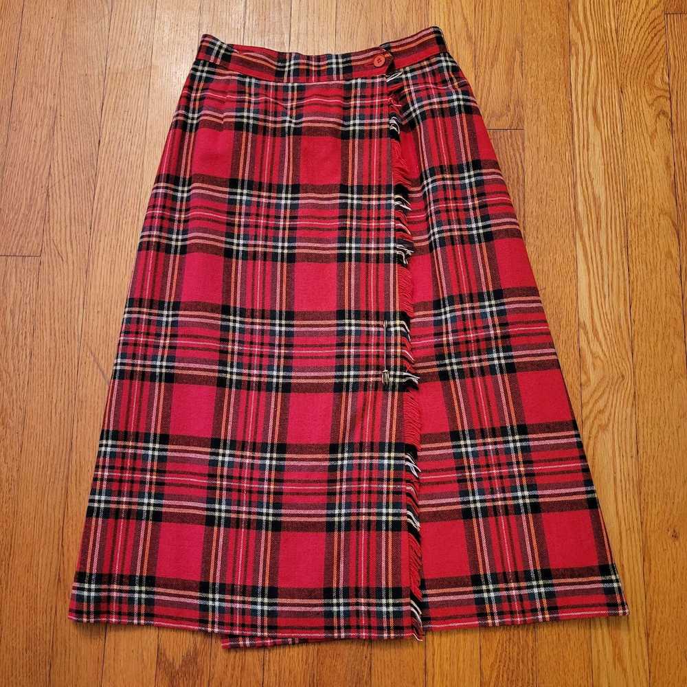 Vintage EJE 6 Red Plaid Wool Wrap Kilted Skirt Fr… - image 1