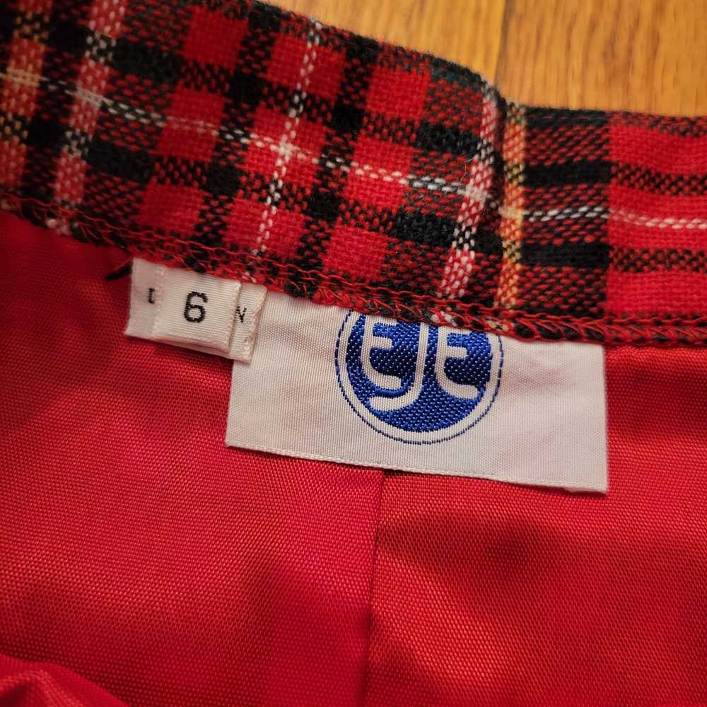 Vintage EJE 6 Red Plaid Wool Wrap Kilted Skirt Fr… - image 2