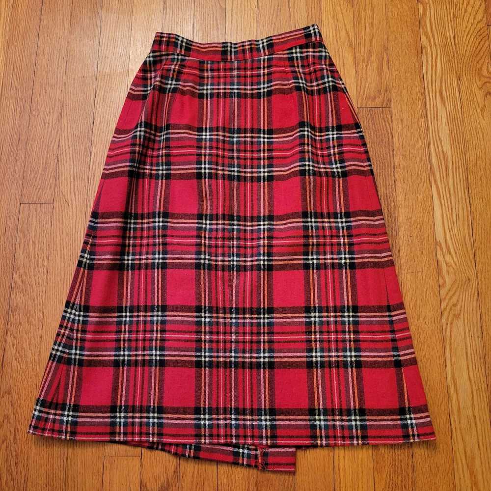 Vintage EJE 6 Red Plaid Wool Wrap Kilted Skirt Fr… - image 3